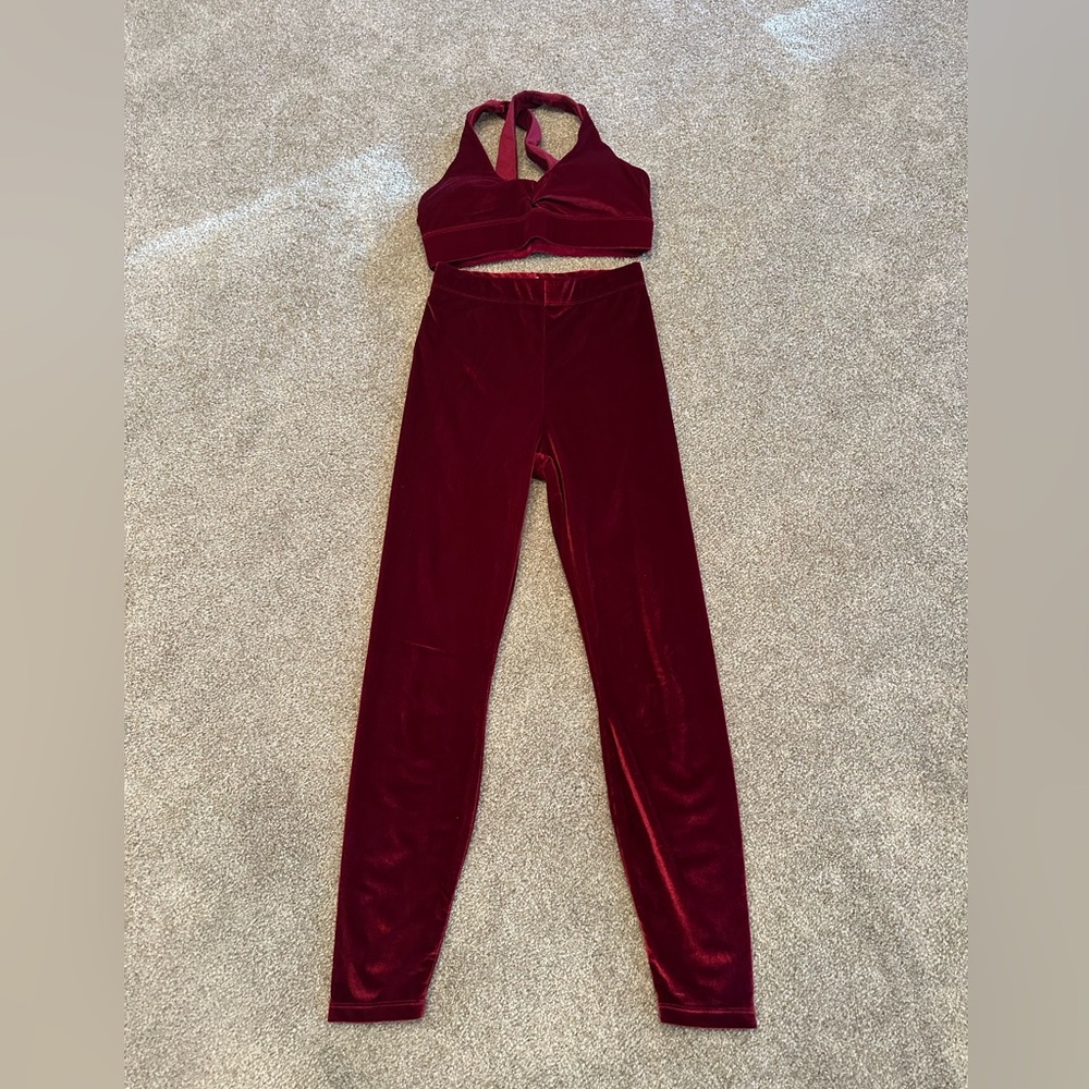 Women's Burgundy Velvet Pants & Top Set